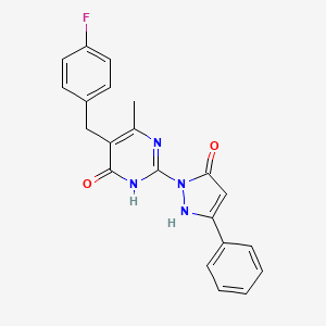 molecular formula C21H17FN4O2 B1417640 5-(4-fluorobenzyl)-6-methyl-2-(5-oxo-3-phenyl-2,5-dihydro-1H-pyrazol-1-yl)-4(3H)-pyrimidinone CAS No. 861207-08-1