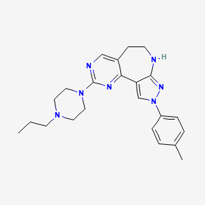 molecular formula C23H29N7 B1417706 9-(4-甲基苯基)-2-(4-丙基哌嗪-1-基)-5,6,7,9-四氢吡唑并[3,4-b]嘧啶并[4,5-d]氮杂卓 CAS No. 1171739-86-8