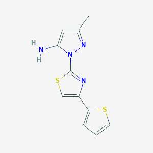 molecular formula C11H10N4S2 B1417743 3-甲基-1-[4-(2-噻吩基)-1,3-噻唑-2-基]-1H-吡唑-5-胺 CAS No. 1170887-99-6