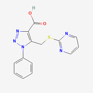 molecular formula C14H11N5O2S B1417748 1-苯基-5-((嘧啶-2-硫代)甲基)-1H-1,2,3-三唑-4-羧酸 CAS No. 1105198-52-4