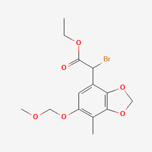 molecular formula C14H17BrO6 B14178028 1,3-Benzodioxole-4-acetic acid, alpha-bromo-6-(methoxymethoxy)-7-methyl-, ethyl ester 