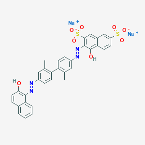 molecular formula C34H24N4Na2O8S2 B14179353 Disodium 4-hydroxy-3-((4'-((2-hydroxynaphthyl)azo)-2,2'-dimethyl(1,1'-biphenyl)-4-yl)azo)naphthalene-2,7-disulphonate CAS No. 3701-40-4