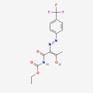 molecular formula C14H14F3N3O4 B1418097 N-(3-氧代-2-{2-[4-(三氟甲基)苯基]胂基}丁酰基)氨基甲酸乙酯 CAS No. 478042-73-8