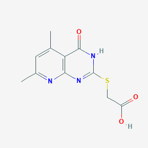molecular formula C11H11N3O3S B1418113 (4-Hydroxy-5,7-dimethyl-pyrido[2,3-d]pyrimidin-2-ylsulfanyl)-acetic acid CAS No. 443749-00-6