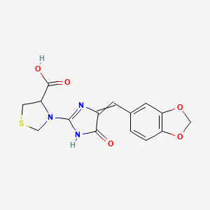 molecular formula C15H13N3O5S B1418148 3-{4-[(E)-1,3-苯并二氧杂环-5-基亚甲基]-5-氧代-4,5-二氢-1H-咪唑-2-基}-1,3-噻唑烷-4-羧酸 CAS No. 1008867-63-7