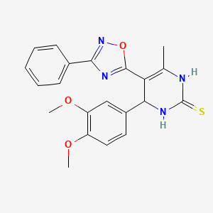molecular formula C21H20N4O3S B1418190 4-(3,4-dimethoxyphenyl)-6-methyl-5-(3-phenyl-1,2,4-oxadiazol-5-yl)-3,4-dihydropyrimidine-2(1H)-thione CAS No. 892301-74-5