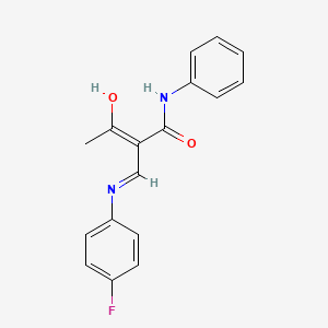 molecular formula C17H15FN2O2 B1418218 2-Acetyl-3-((4-fluorophenyl)amino)-N-phenylprop-2-enamide CAS No. 497061-08-2