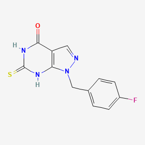 molecular formula C12H9FN4OS B1418267 1-(4-氟苄基)-6-巯基-1,5-二氢-4H-吡唑并[3,4-d]嘧啶-4-酮 CAS No. 1204298-15-6