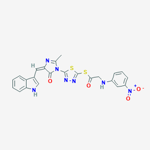 B141836 Ethanethioic acid, ((3-nitrophenyl)amino)-, S-(5-(4,5-dihydro-4-(1H-indol-3-ylmethylene)-2-methyl-5-oxo-1H-imidazol-1-yl)-1,3,4-thiadiazol-2-yl) ester CAS No. 127227-41-2