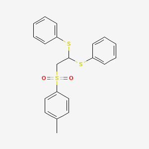 molecular formula C21H20O2S3 B14191929 Benzene, 1-[[2,2-bis(phenylthio)ethyl]sulfonyl]-4-methyl- CAS No. 844488-44-4