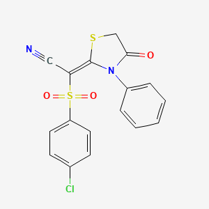 molecular formula C17H11ClN2O3S2 B1419271 2-(4-chlorobenzenesulfonyl)-2-[(2E)-4-oxo-3-phenyl-1,3-thiazolidin-2-ylidene]acetonitrile CAS No. 1025578-26-0