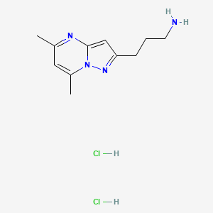 molecular formula C11H18Cl2N4 B1419293 3-{5,7-Dimethylpyrazolo[1,5-a]pyrimidin-2-yl}propan-1-amine dihydrochloride CAS No. 1181457-93-1