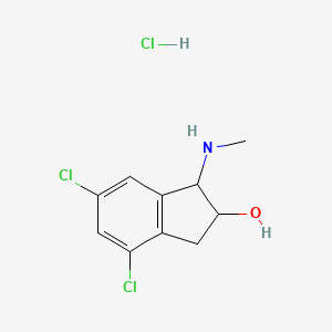 molecular formula C10H12Cl3NO B1419340 4,6-dichloro-1-(methylamino)-2,3-dihydro-1H-inden-2-ol hydrochloride CAS No. 1172327-40-0