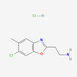 molecular formula C10H12Cl2N2O B1419348 2-(6-氯-5-甲基-1,3-苯并噁唑-2-基)-乙胺盐酸盐 CAS No. 1158324-46-9