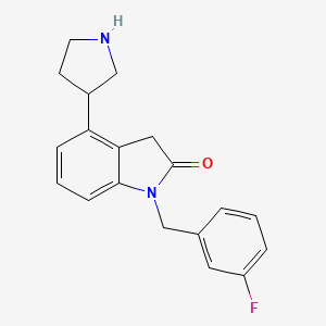 1-[(3-Fluorophenyl)methyl]-4-(pyrrolidin-3-yl)-1,3-dihydro-2H-indol-2-one