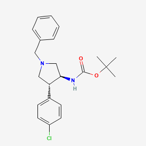 molecular formula C22H27ClN2O2 B1419687 反式 (+/-)-叔丁基 1-苄基-4-(4-氯苯基) 吡咯烷-3-基氨基甲酸酯 CAS No. 1212076-16-8