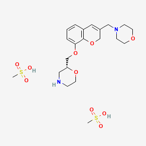 molecular formula C21H34N2O10S2 B1419717 (2R)-2-[[[3-(4-Morpholinylmethyl)-2H-1-benzopyran-8-yl]oxy]methyl]morpholine dimethanesulfonate CAS No. 205242-62-2