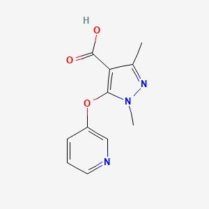 molecular formula C11H11N3O3 B1419827 1,3-二甲基-5-(吡啶-3-氧基)-1H-吡唑-4-羧酸 CAS No. 1152561-56-2