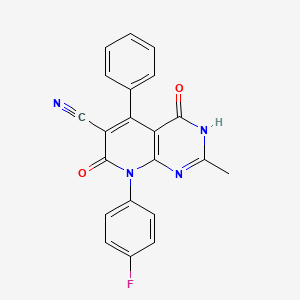 molecular formula C21H13FN4O2 B14199343 8-(4-Fluorophenyl)-2-methyl-4,7-dioxo-5-phenyl-1,4,7,8-tetrahydropyrido[2,3-d]pyrimidine-6-carbonitrile CAS No. 912966-13-3