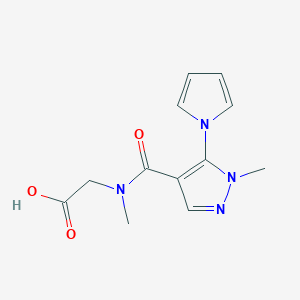 molecular formula C12H14N4O3 B1420087 2-{N-methyl-1-[1-methyl-5-(1H-pyrrol-1-yl)-1H-pyrazol-4-yl]formamido}acetic acid CAS No. 1152952-90-3