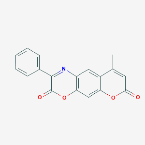 molecular formula C18H11NO4 B14201679 9-Methyl-2-phenyl-3H,7H-pyrano[3,2-g][1,4]benzoxazine-3,7-dione CAS No. 873686-43-2