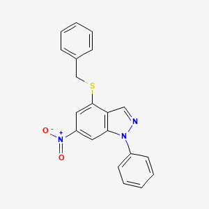 molecular formula C20H15N3O2S B14207619 1H-Indazole, 6-nitro-1-phenyl-4-[(phenylmethyl)thio]- CAS No. 830320-64-4