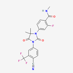 molecular formula C21H16F4N4O3 B1420816 4-(3-(4-cyano-3-(trifluoromethyl)phenyl)-5,5-dimethyl-2,4-dioxoimidazolidin-1-yl)-2-fluoro-N-methylbenzamide CAS No. 1242137-18-3