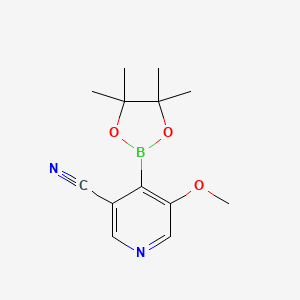 molecular formula C13H17BN2O3 B1421157 5-甲氧基-4-(4,4,5,5-四甲基-1,3,2-二氧杂硼环-2-基)烟腈 CAS No. 1247726-68-6