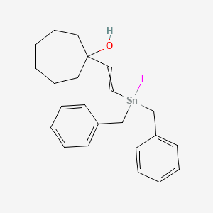 molecular formula C23H29IOSn B14211652 1-{2-[Dibenzyl(iodo)stannyl]ethenyl}cycloheptan-1-ol CAS No. 618444-61-4