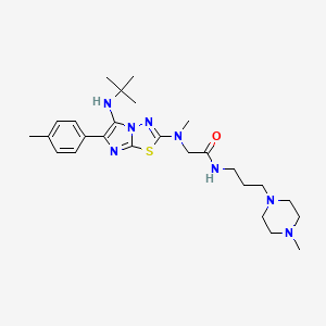 molecular formula C26H40N8OS B1421587 2-((5-(叔丁基氨基)-6-(对甲苯基)咪唑并[2,1-b][1,3,4]噻二唑-2-基)(甲基)氨基)-N-(3-(4-甲基哌嗪-1-基)丙基)乙酰胺 CAS No. 1223946-81-3