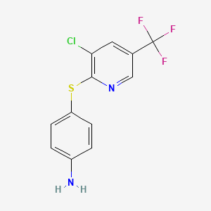 molecular formula C12H8ClF3N2S B1421607 4-{[3-氯-5-(三氟甲基)-2-吡啶基]-硫基}苯胺 CAS No. 581792-83-8