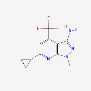 molecular formula C11H11F3N4 B1421676 6-cyclopropyl-1-methyl-4-(trifluoromethyl)-1H-pyrazolo[3,4-b]pyridin-3-amine CAS No. 1242267-97-5