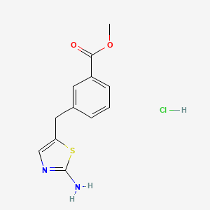 molecular formula C12H13ClN2O2S B1421696 Methyl 3-[(2-amino-1,3-thiazol-5-yl)methyl]benzoate hydrochloride CAS No. 1235440-80-8