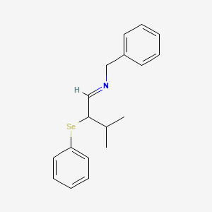 molecular formula C18H21NSe B14220013 Benzenemethanamine, N-[3-methyl-2-(phenylseleno)butylidene]- CAS No. 730907-43-4