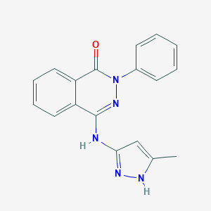 molecular formula C18H15N5O B142215 4-[(5-甲基-1h-吡唑-3-基)氨基]-2-苯基酞嗪-1(2h)-酮 CAS No. 880487-62-7