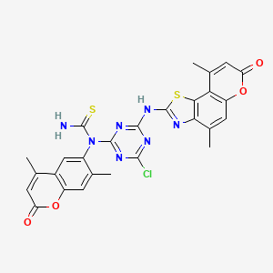 N-{4-Chloro-6-[(4,9-dimethyl-7-oxo-7H-pyrano[2,3-g][1,3]benzothiazol-2-yl)amino]-1,3,5-triazin-2-yl}-N-(4,7-dimethyl-2-oxo-2H-1-benzopyran-6-yl)thiourea