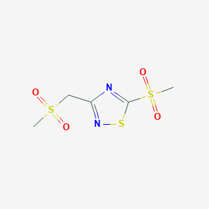 molecular formula C5H8N2O4S3 B14222931 5-(Methanesulfonyl)-3-[(methanesulfonyl)methyl]-1,2,4-thiadiazole CAS No. 828934-77-6