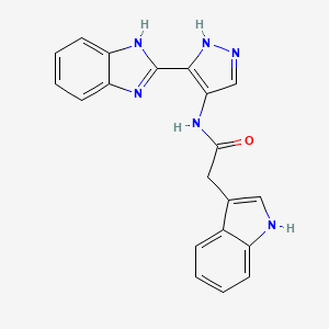 molecular formula C20H16N6O B14223149 N-[3-(2H-Benzimidazol-2-ylidene)-2,3-dihydro-1H-pyrazol-4-yl]-2-(1H-indol-3-yl)acetamide CAS No. 825616-29-3