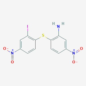 molecular formula C12H8IN3O4S B14224689 2-[(2-Iodo-4-nitrophenyl)sulfanyl]-5-nitroaniline CAS No. 721925-29-7