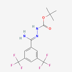 molecular formula C14H15F6N3O2 B1422591 N'-[1-Amino-1-(3,5-bis-(trifluoromethyl)phenyl)-methylidene]hydrazinecarboxylic acid t-butyl ester CAS No. 1053655-95-0