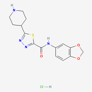 molecular formula C15H17ClN4O3S B1422621 N-1,3-Benzodioxol-5-yl-5-piperidin-4-yl-1,3,4-thiadiazole-2-carboxamide hydrochloride CAS No. 1242339-19-0