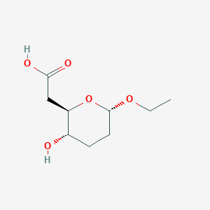B142268 2-[(2R,3S,6S)-6-ethoxy-3-hydroxyoxan-2-yl]acetic acid CAS No. 148379-84-4