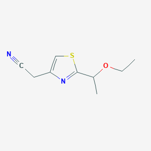 molecular formula C9H12N2OS B1422685 2-[2-(1-Ethoxyethyl)-1,3-thiazol-4-yl]acetonitrile CAS No. 1333802-44-0
