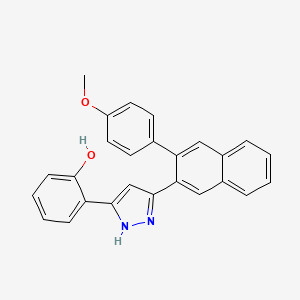 molecular formula C26H20N2O2 B14228524 6-{5-[3-(4-Methoxyphenyl)naphthalen-2-yl]-1,2-dihydro-3H-pyrazol-3-ylidene}cyclohexa-2,4-dien-1-one CAS No. 825611-57-2