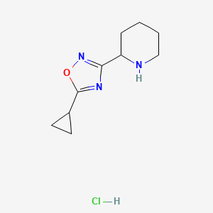 molecular formula C10H16ClN3O B1422871 2-(5-Cyclopropyl-1,2,4-oxadiazol-3-yl)piperidine hydrochloride CAS No. 1311318-20-3