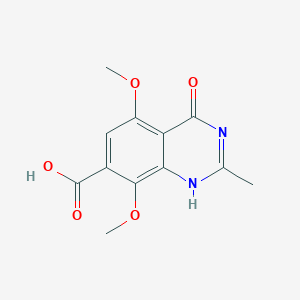 molecular formula C12H12N2O5 B142289 5,8-Dimethoxy-2-methyl-4-oxo-3,4-dihydroquinazoline-7-carboxylic acid CAS No. 143430-42-6