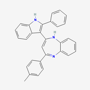 molecular formula C30H23N3 B14230080 4-(4-Methylphenyl)-2-(2-phenyl-3H-indol-3-ylidene)-2,5-dihydro-1H-1,5-benzodiazepine CAS No. 827347-65-9