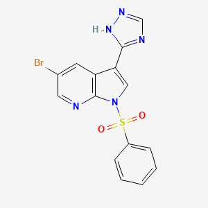 molecular formula C15H10BrN5O2S B14230847 1H-Pyrrolo[2,3-b]pyridine, 5-bromo-1-(phenylsulfonyl)-3-(1H-1,2,4-triazol-5-yl)- 