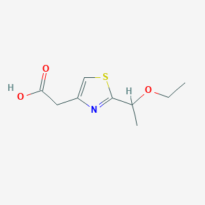 molecular formula C9H13NO3S B1423113 2-[2-(1-Ethoxyethyl)-1,3-thiazol-4-yl]acetic acid CAS No. 1315368-50-3