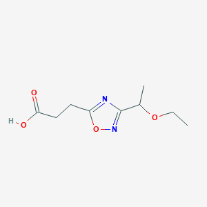 molecular formula C9H14N2O4 B1423354 3-[3-(1-Ethoxyethyl)-1,2,4-oxadiazol-5-yl]propanoic acid CAS No. 1340179-73-8